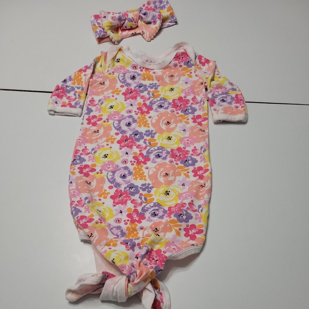 Baby Essentials One Size Sleep Sack Gown White Floral All Over Print 3 Month Tie
